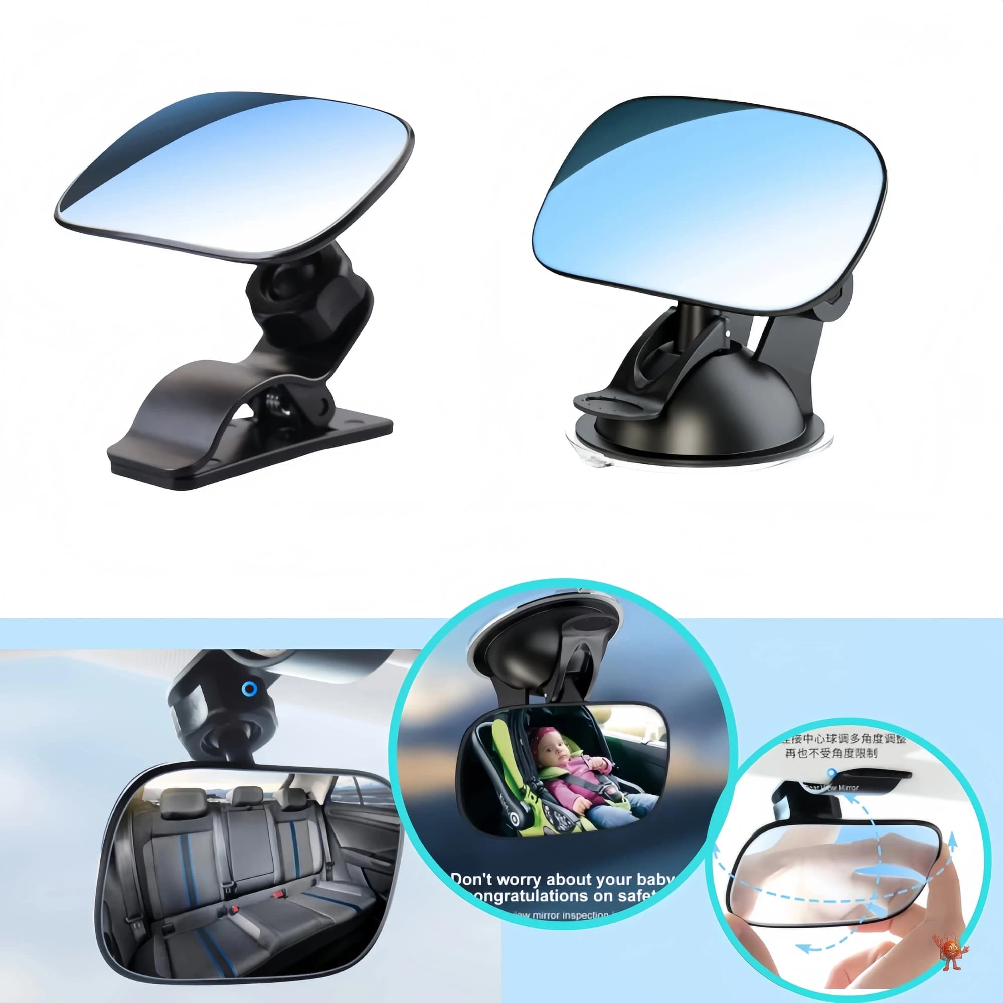 Espejo bebé auto 360° - Ve a tu hijo en asiento trasero siempre