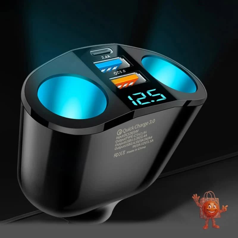 Cargador USB Tipo C para auto con pantalla digital por €4.16