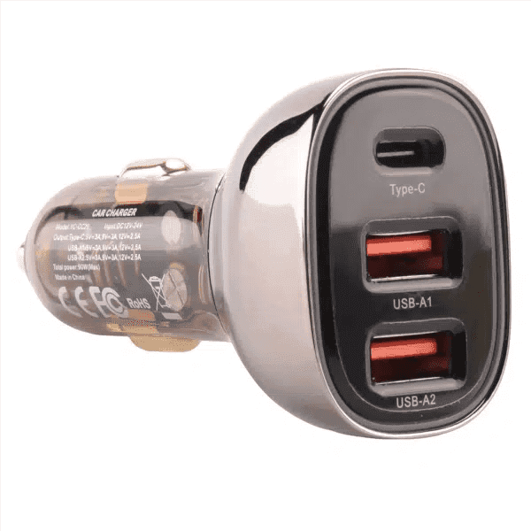 Transparent Car Charger QC 3.0 with 3 USB Ports and Gradient Lights