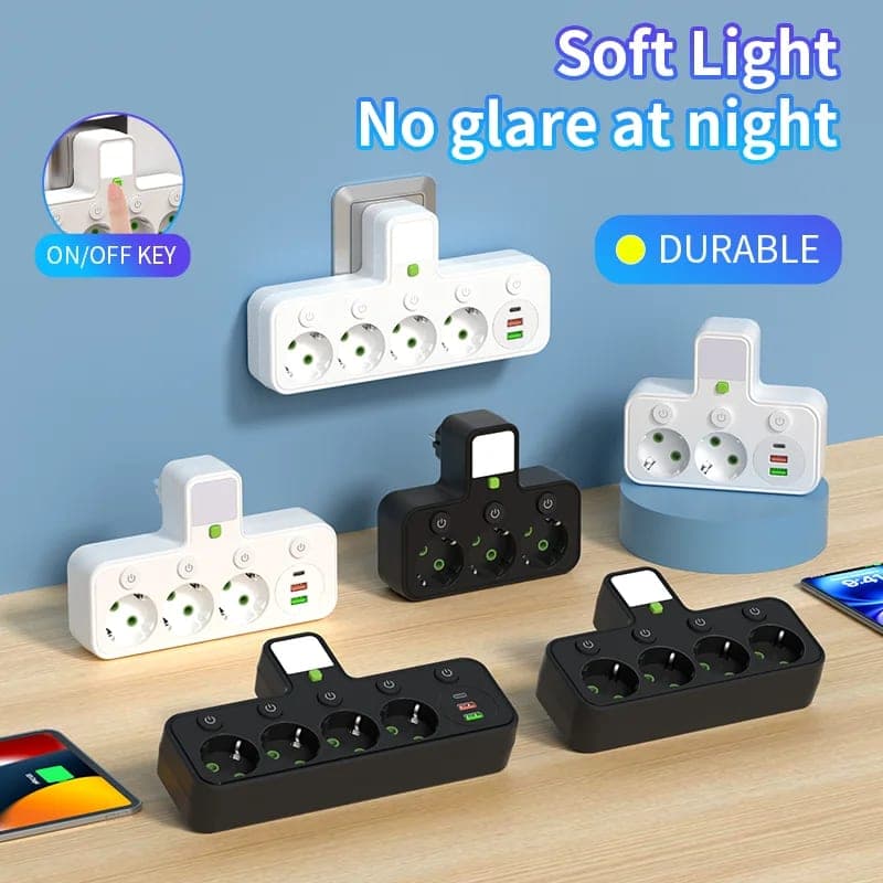 Wall Plug Splitter with 4 AC Outlets, USB and Type-C for $11