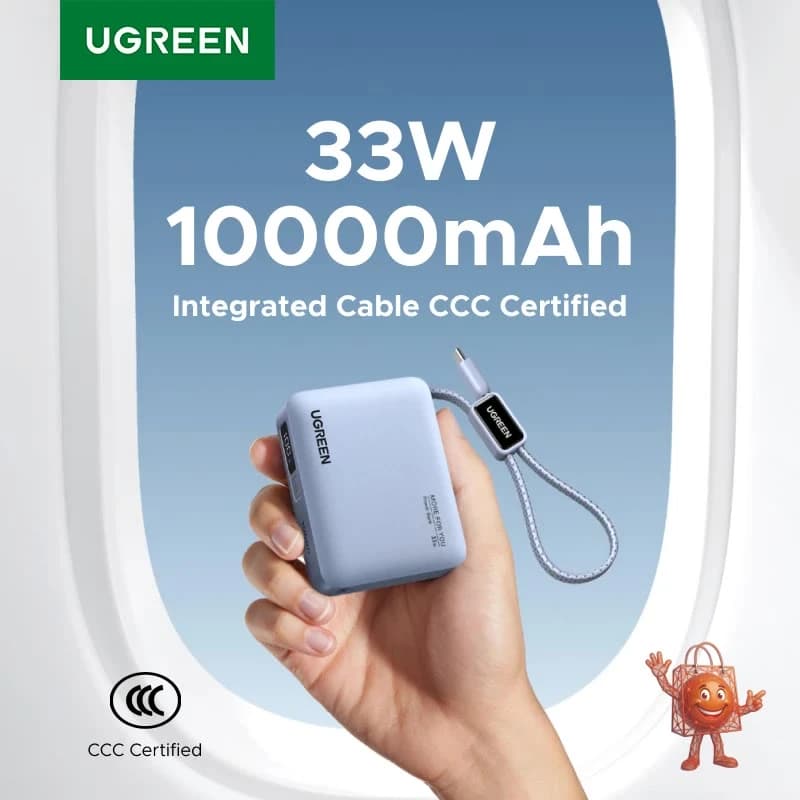 UGREEN Mini 33W 10000mAh: סוללת גיבוי עם כבל מובנה — שווה?
