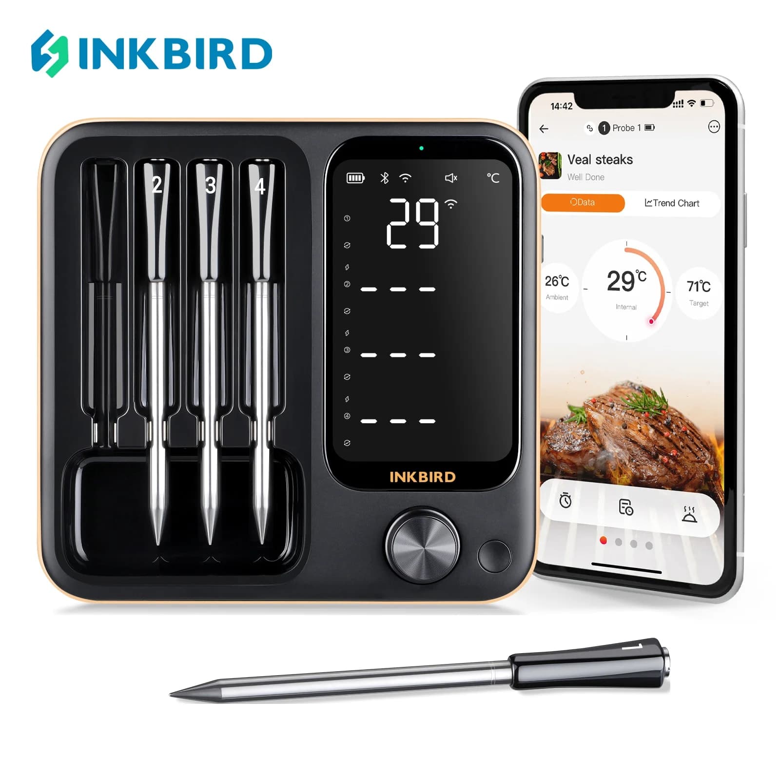 INKBIRD INT-14-BW: מדחום בשר אלחוטי עם 4 חיישנים - שווה את הכסף?
